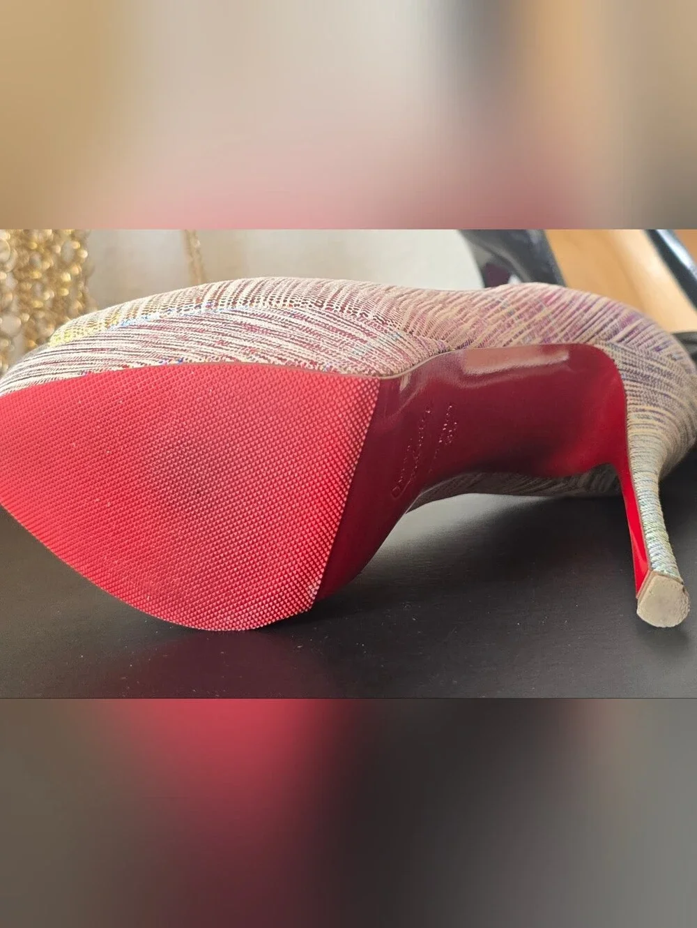Christian Louboutin Laminated Suede Multicolor Peep-Toe Platform Pumps Sz 35